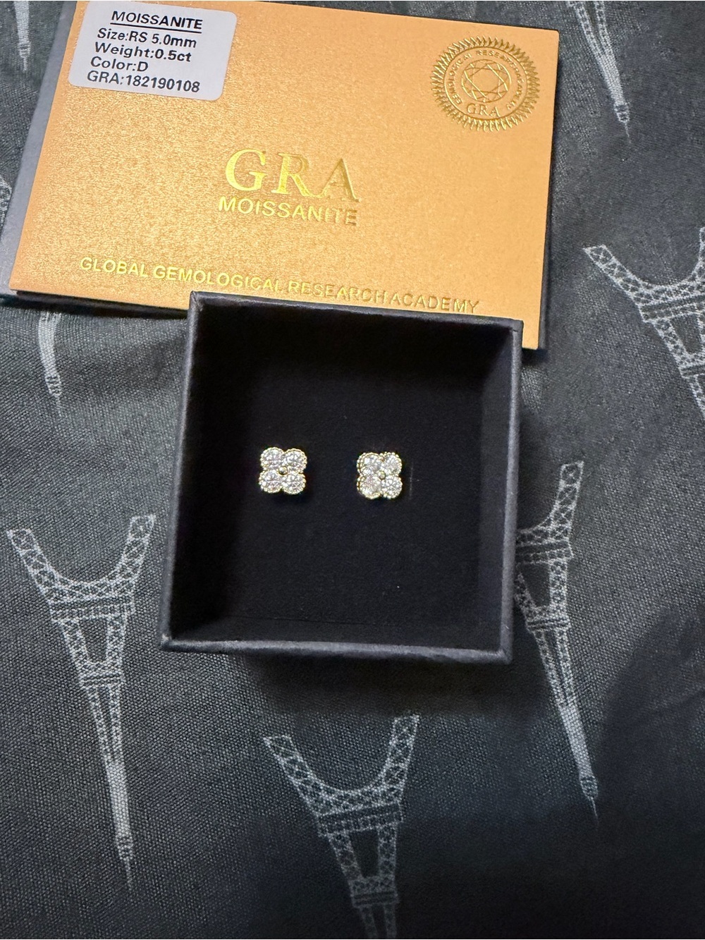 Moissanite Gold Flower Cluster Stud Earrings - White